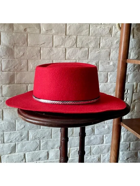 VIntage Red 100% Wool Felt Western Hat Silver Concho Hatband - Picture 6 of 11